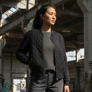 NWT Theory Black Felted Wool Cashmere Quilted Bomber Jacket Medium